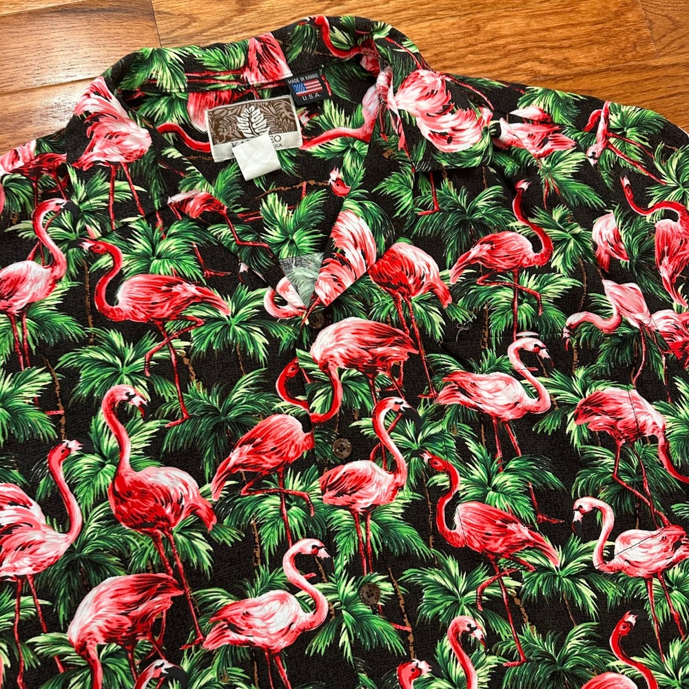 Vintage Kalaheo Hawaiian Shirt Mens Medium Flamingo Tropical Print Rayon USA